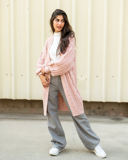 Cable-knit Cardigan in body rose 