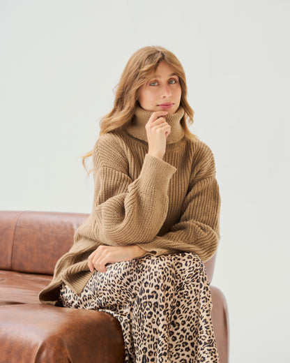 High-Low Turtle-neck Pullover In cafe