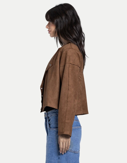 Emili Suede Cardigan In Brown
