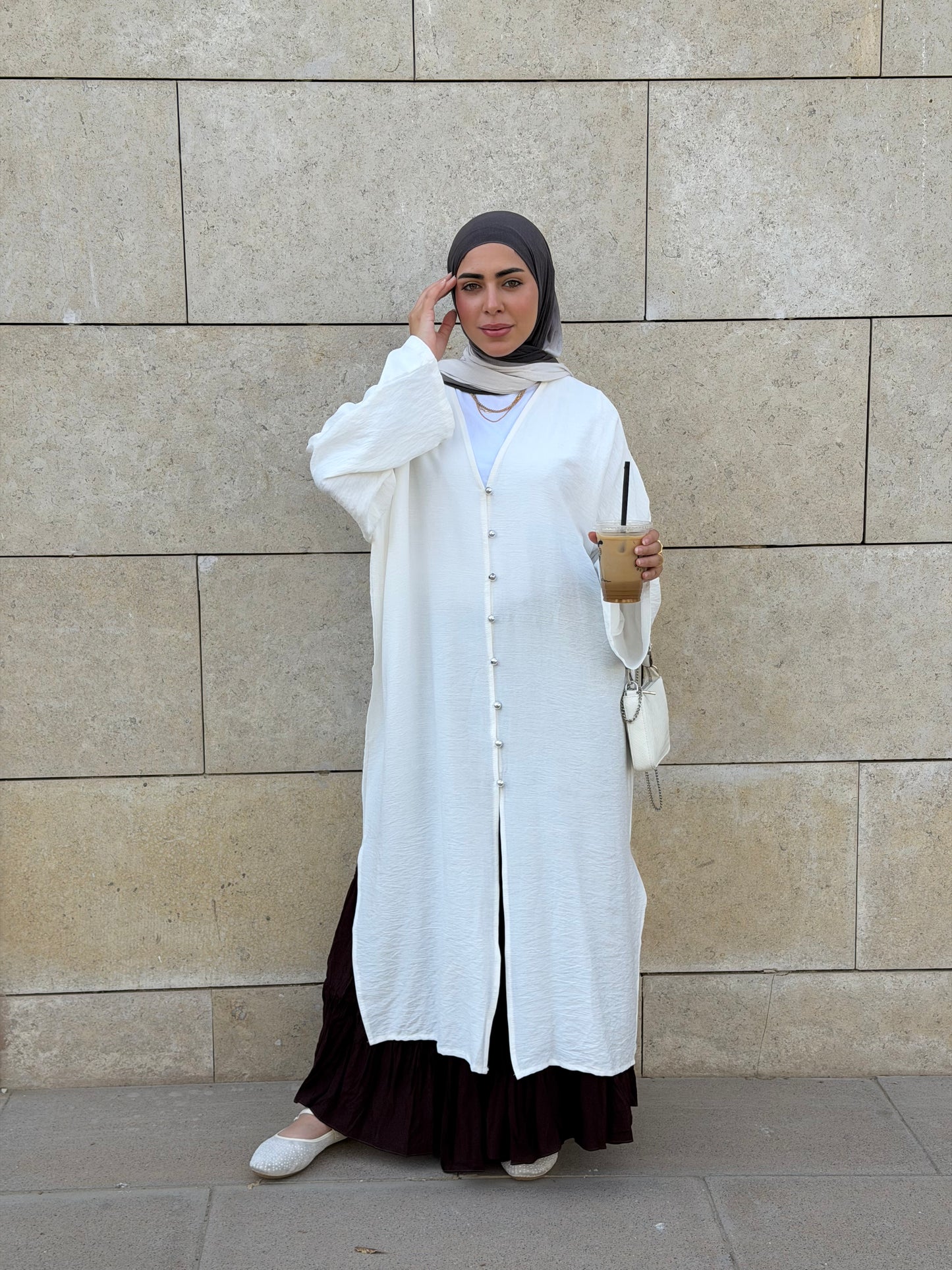 Pearl Button Long Tunic In White