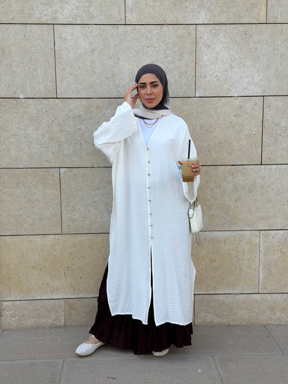 Pearl Button Long Tunic In White