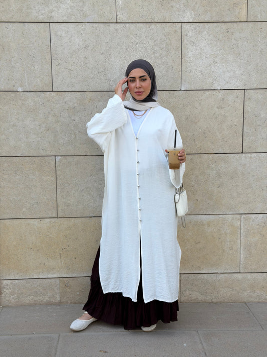 Pearl Button Long Tunic In White