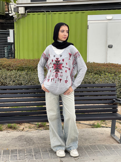 Turkish tribal geometric sweater in grey