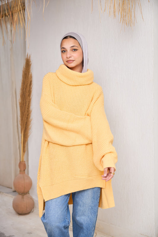 High-Low Turtle-neck Pullover In yellow