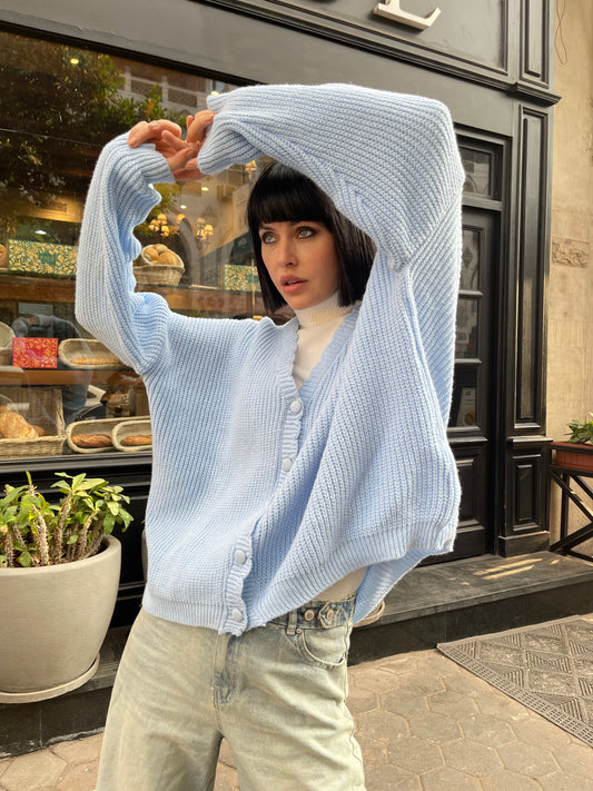 Sky Breeze Knitted Cardigan in baby blue