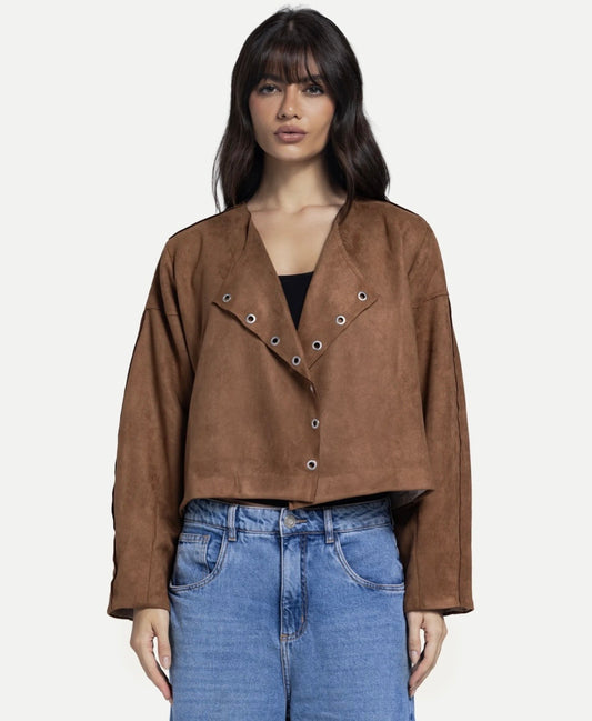 Emili Suede Cardigan In Brown