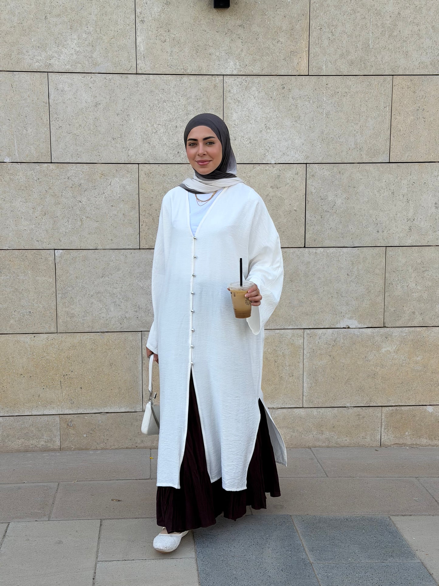 Pearl Button Long Tunic In White