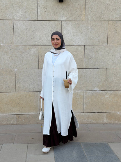 Pearl Button Long Tunic In White