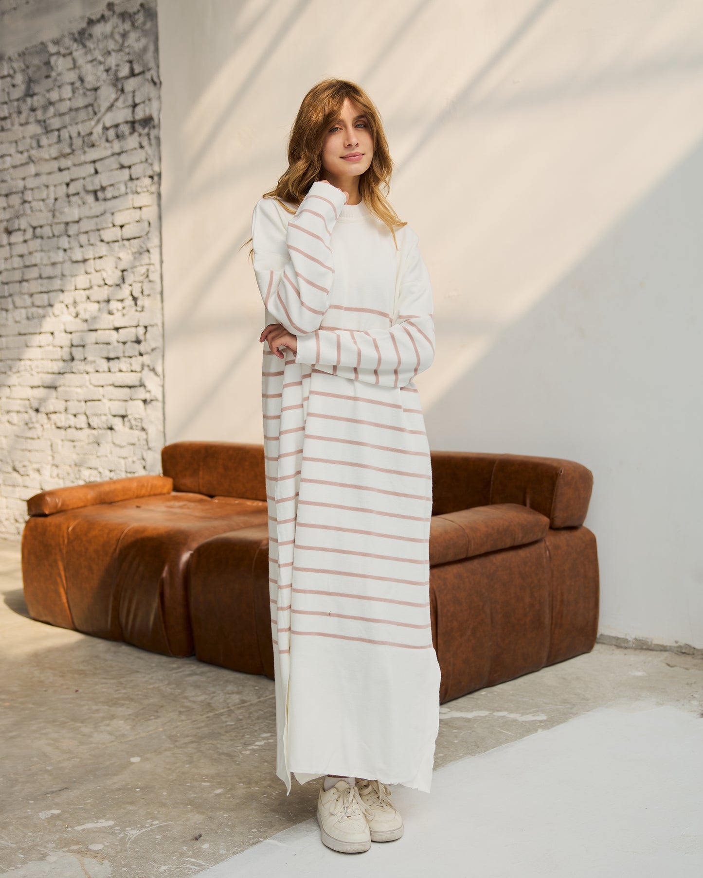 Oversized striped knitted dress