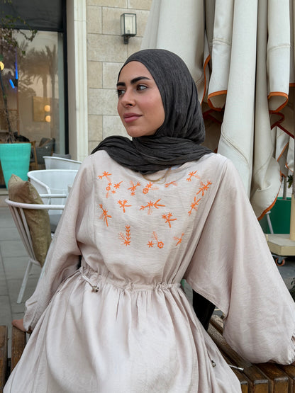 Elena Beige Embroidered  Dress