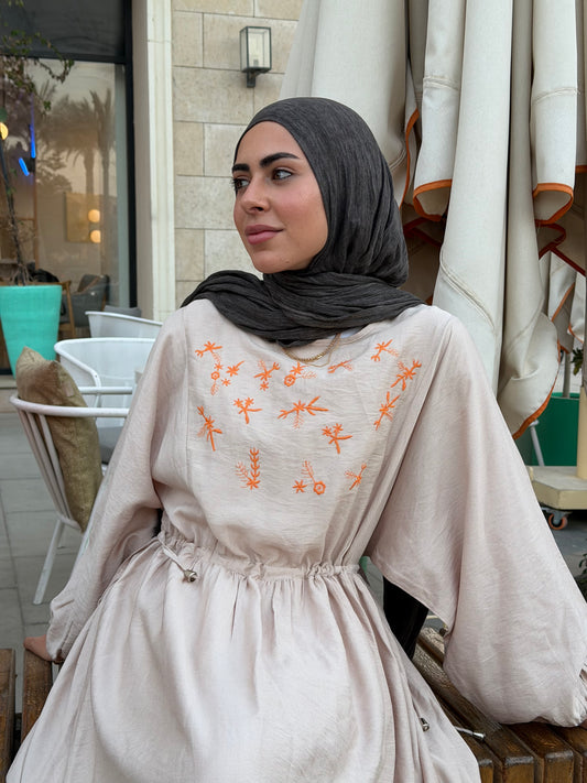 Elena Beige Embroidered  Dress