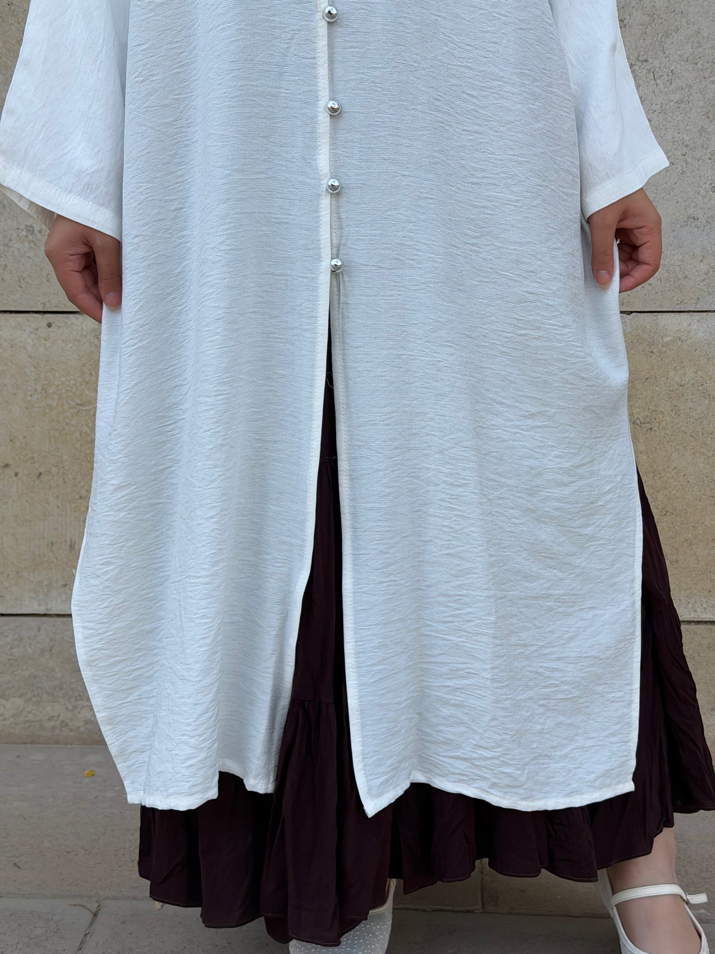 Pearl Button Long Tunic In White