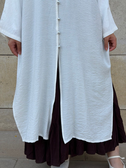 Pearl Button Long Tunic In White