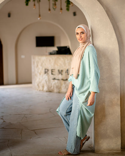 High low mint blouse