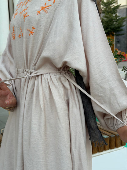 Elena Beige Embroidered  Dress