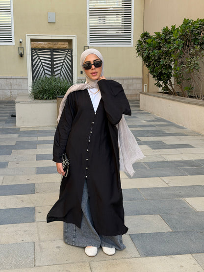Pearl Button Long Tunic In Black