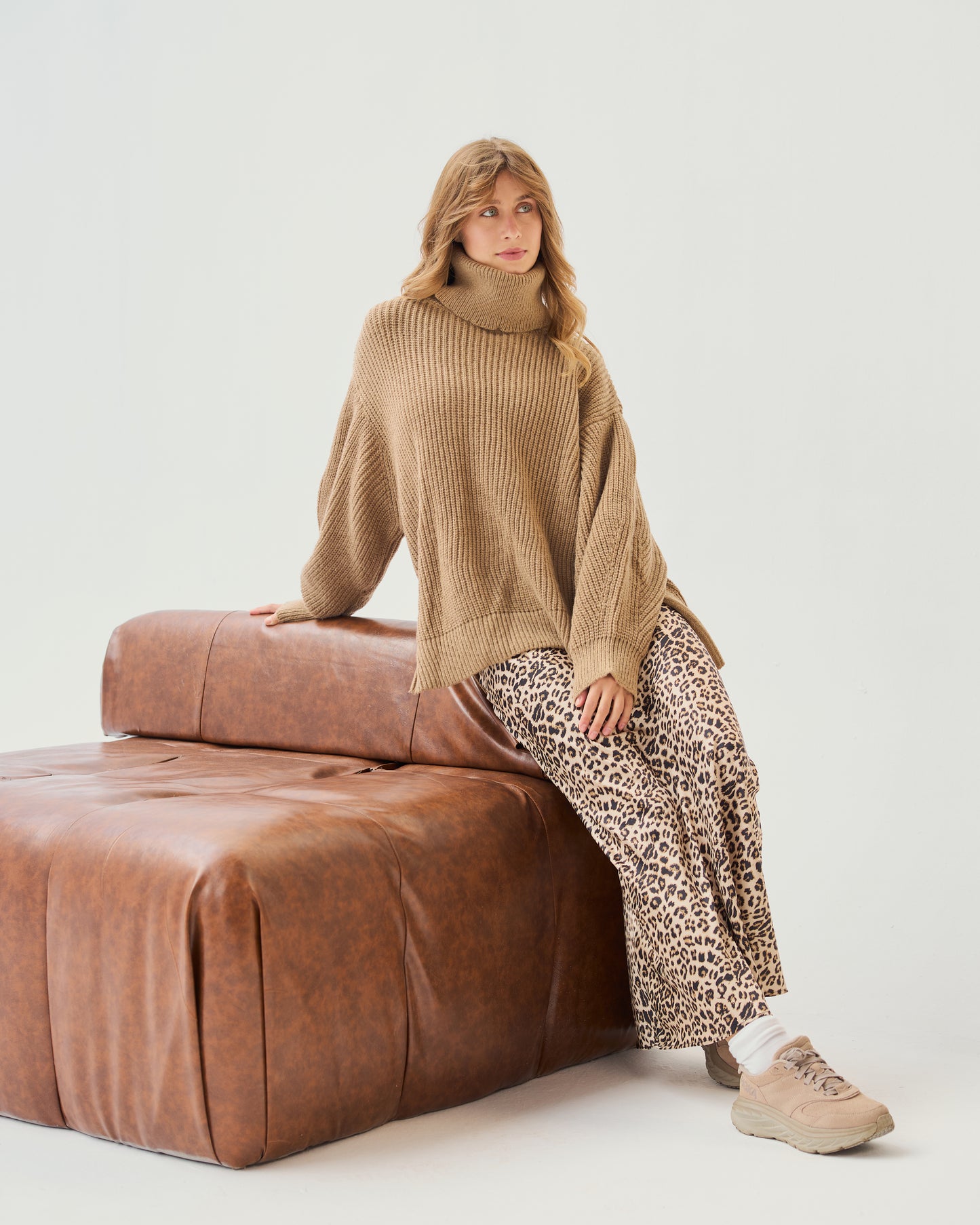 High-Low Turtle-neck Pullover In cafe