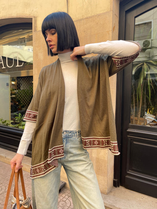Turkish Boho Asymmetric Knit Cardigan in Olive