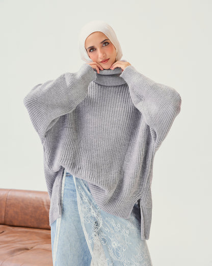 High-Low Turtle-neck Pullover In Lilac