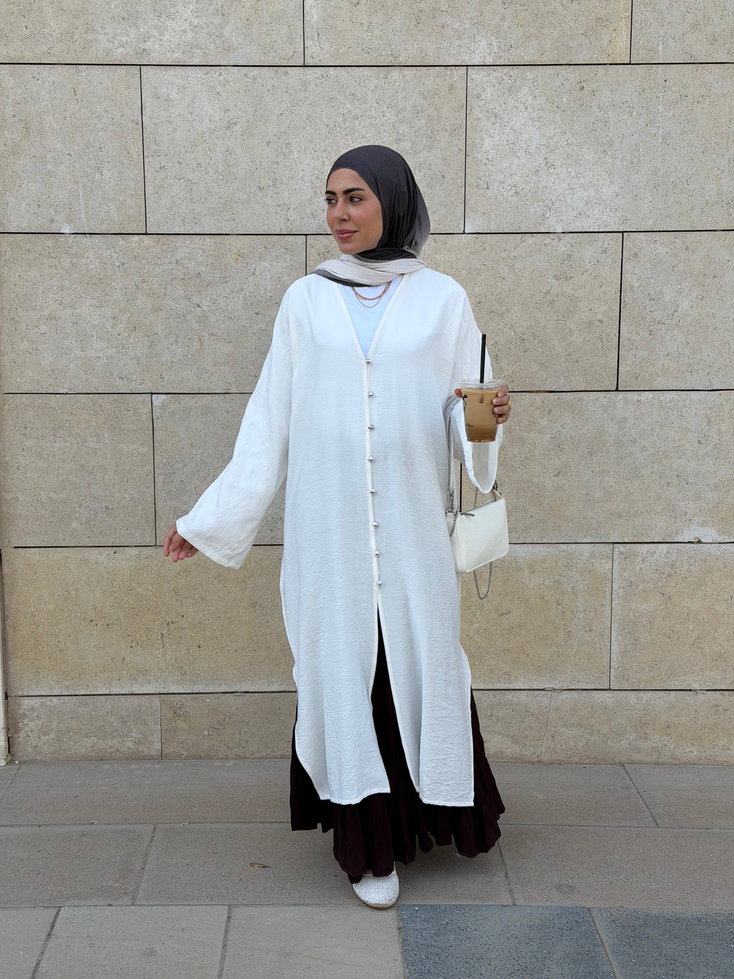 Pearl Button Long Tunic In White