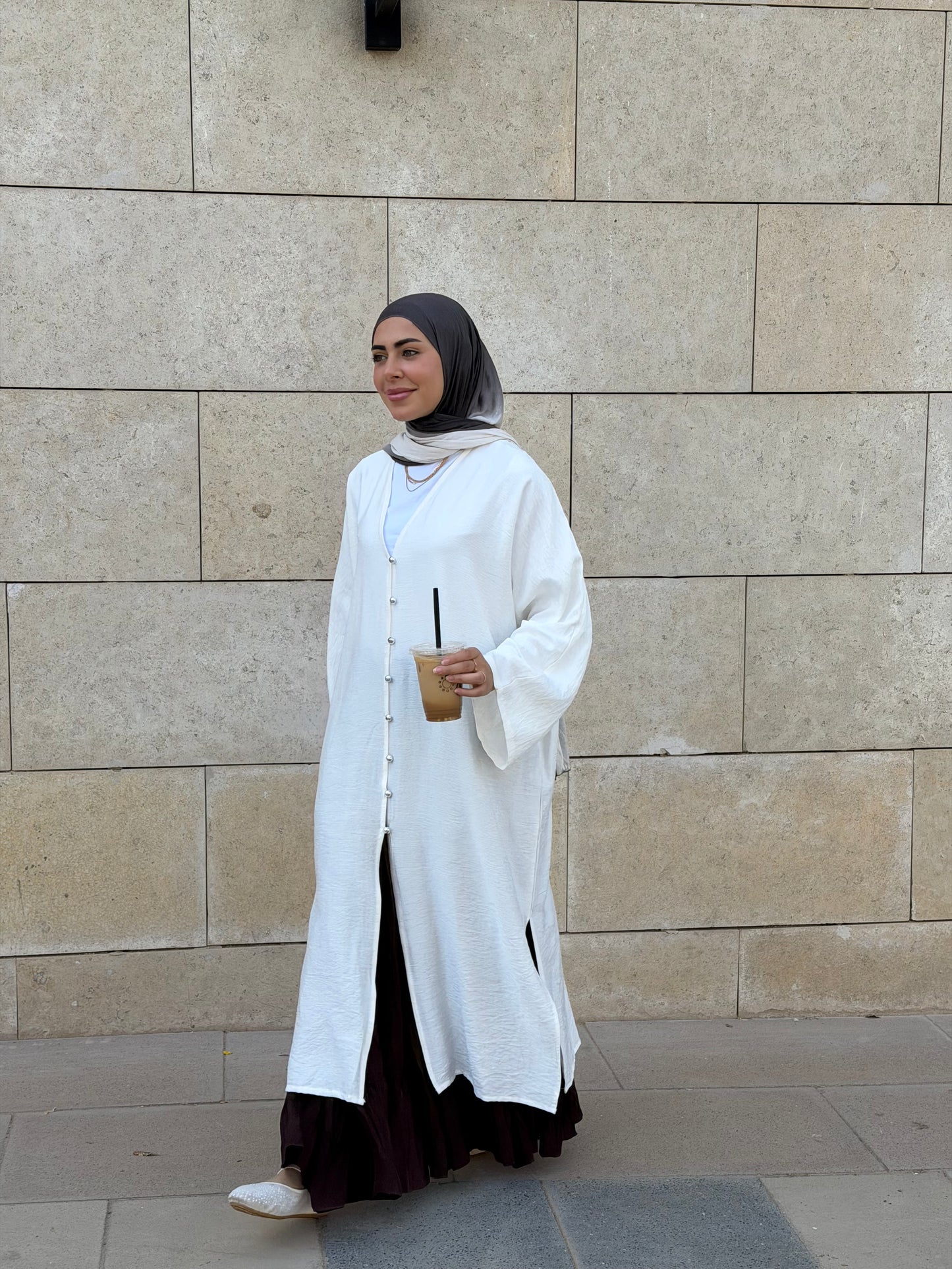 Pearl Button Long Tunic In White