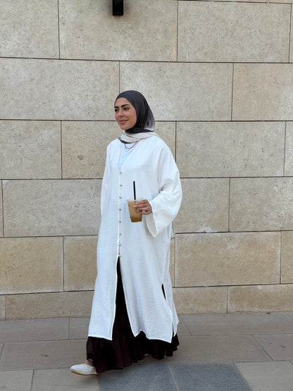 Pearl Button Long Tunic In White