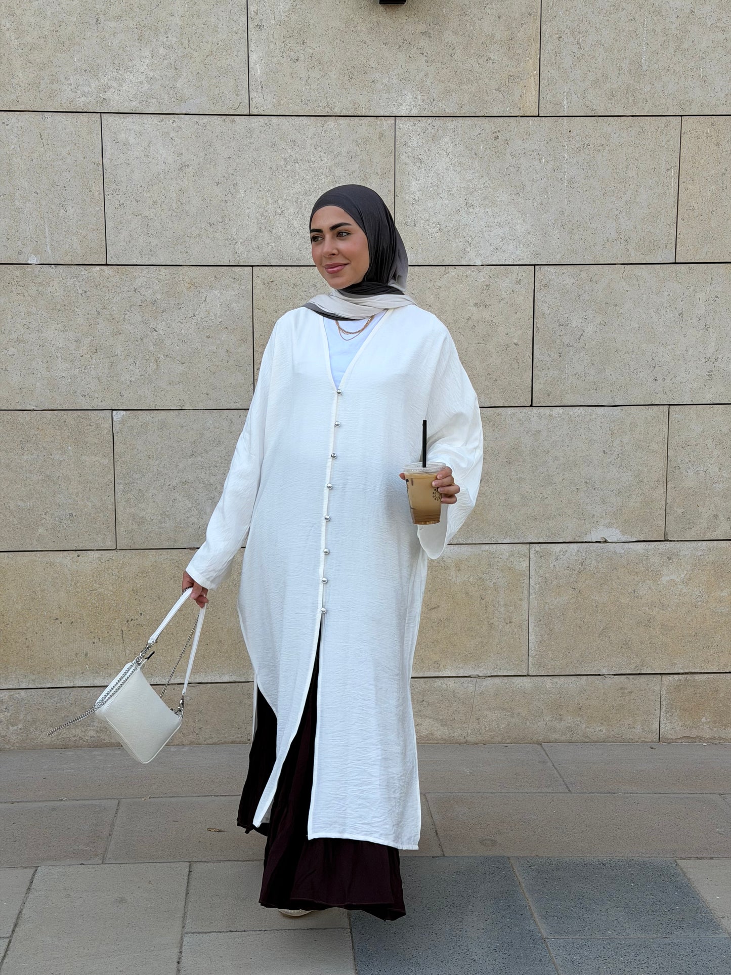 Pearl Button Long Tunic In White