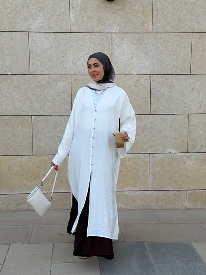 Pearl Button Long Tunic In White
