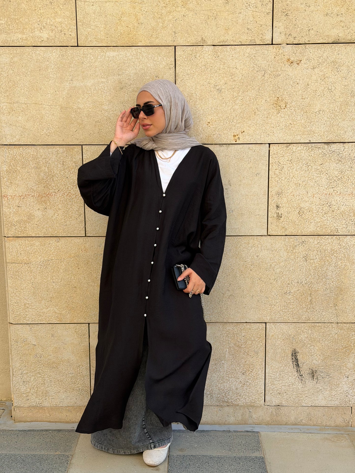 Pearl Button Long Tunic In Black