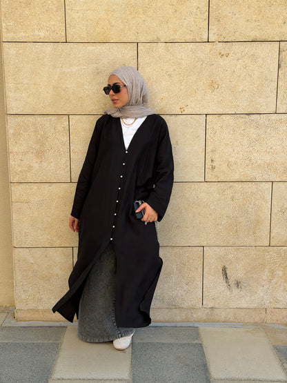 Pearl Button Long Tunic In Black