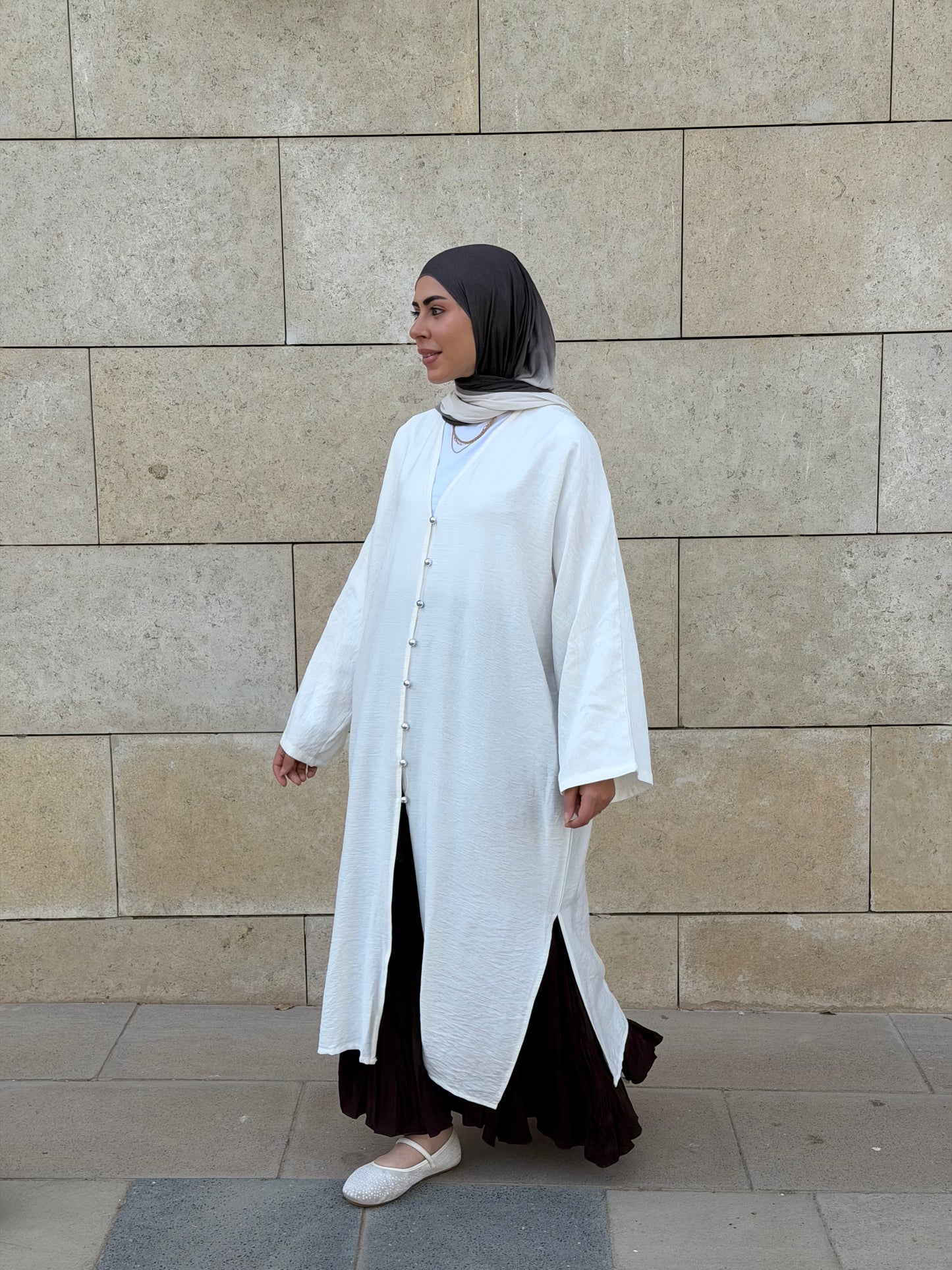 Pearl Button Long Tunic In White