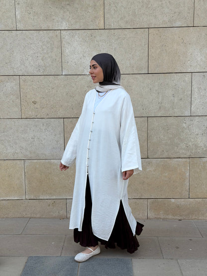 Pearl Button Long Tunic In White