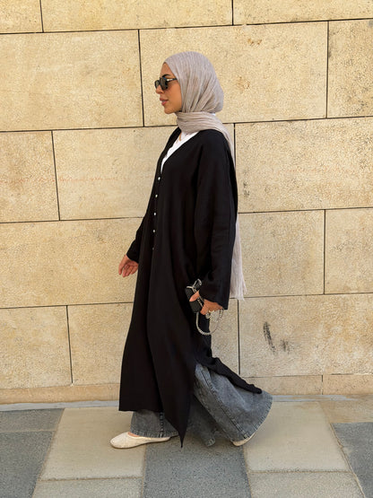 Pearl Button Long Tunic In Black