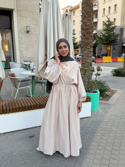 Elena Beige Embroidered  Dress
