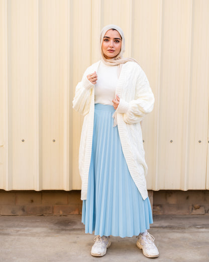 Cable knit cardigan in off white