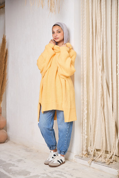 High-Low Turtle-neck Pullover In yellow
