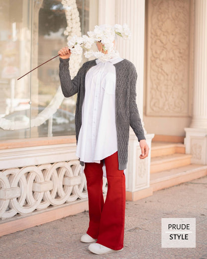 Grey pearls cardigan