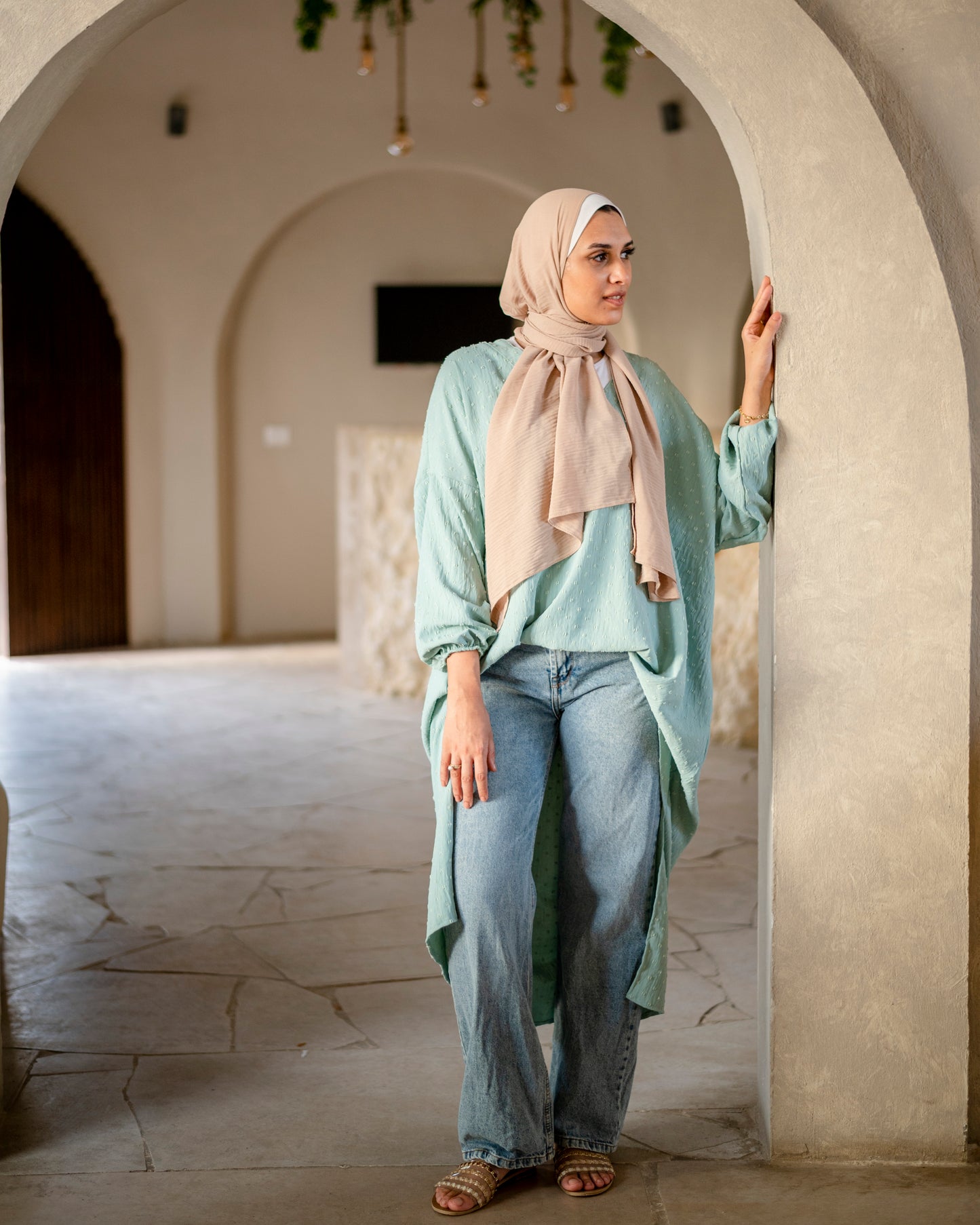 High low mint blouse