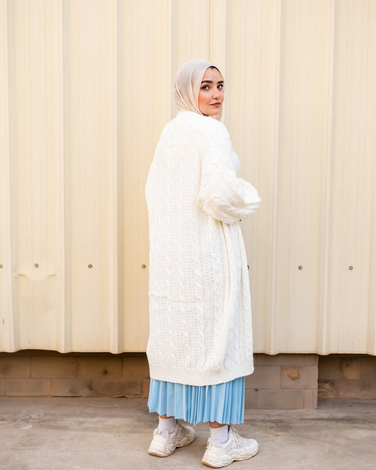 Cable knit cardigan in off white