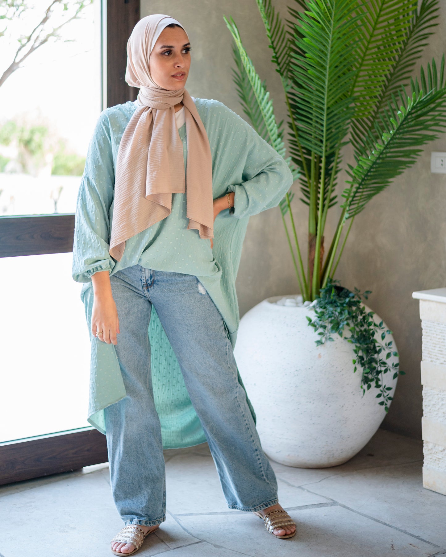 High low mint blouse