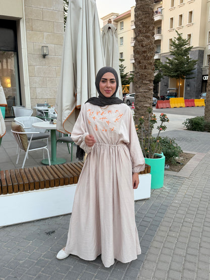 Elena Beige Embroidered  Dress