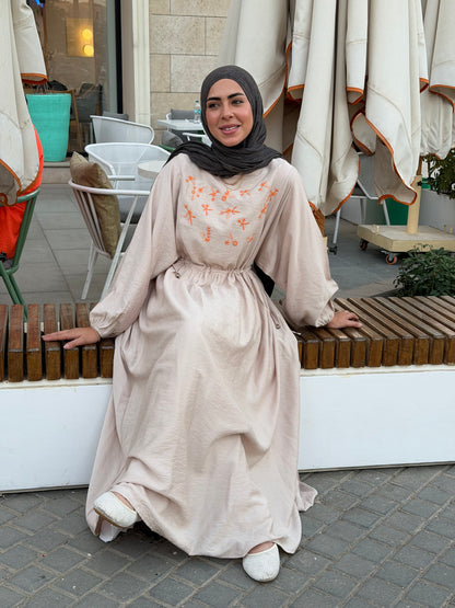 Elena Beige Embroidered  Dress