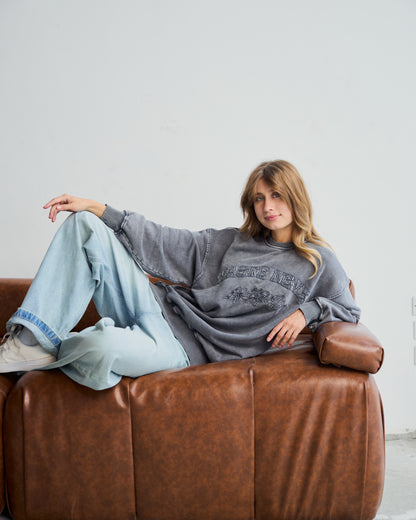 Washed Grey Oversized Crew Neck Sweatshirt