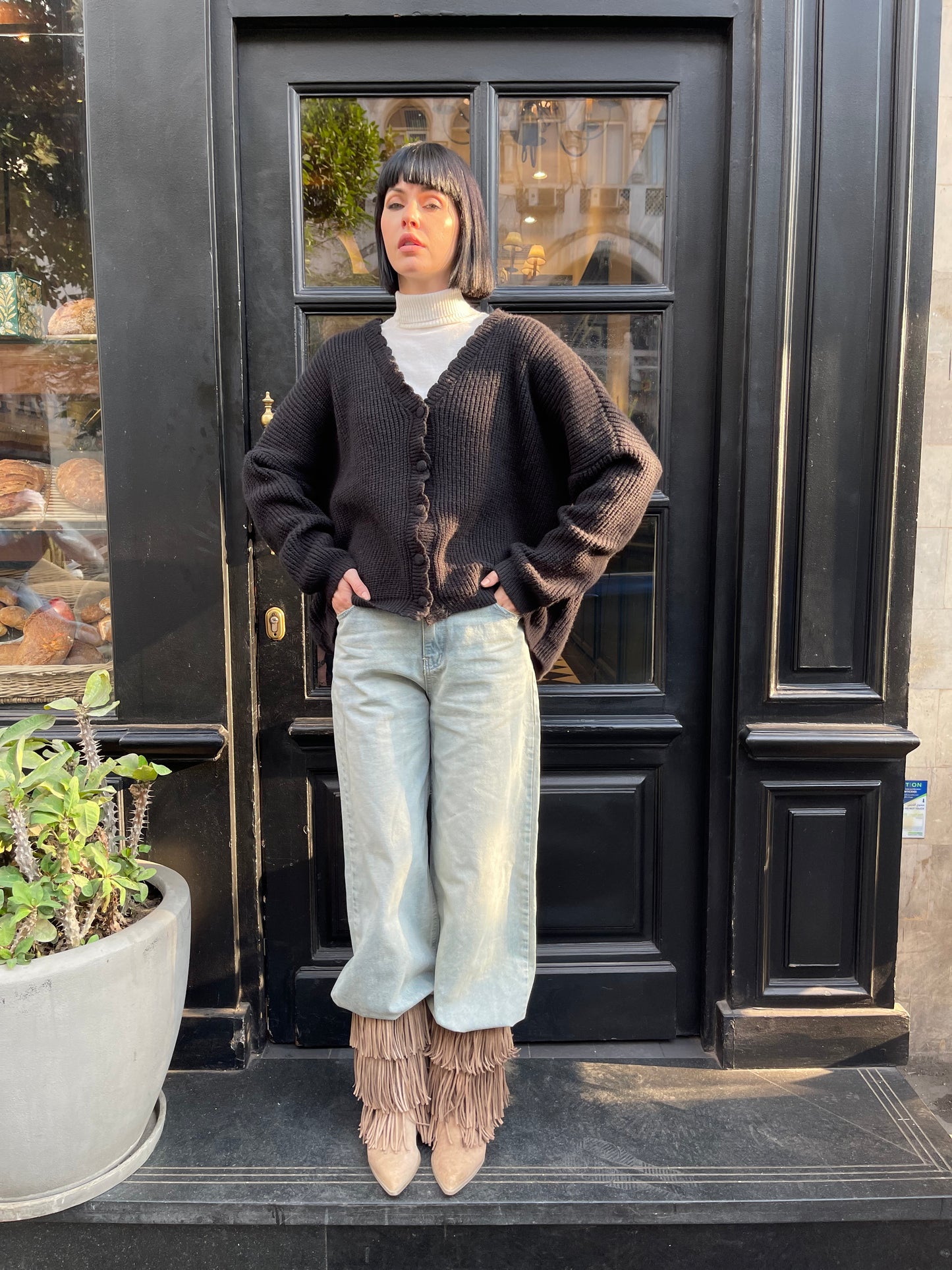 Sky Breeze Knitted Cardigan in black