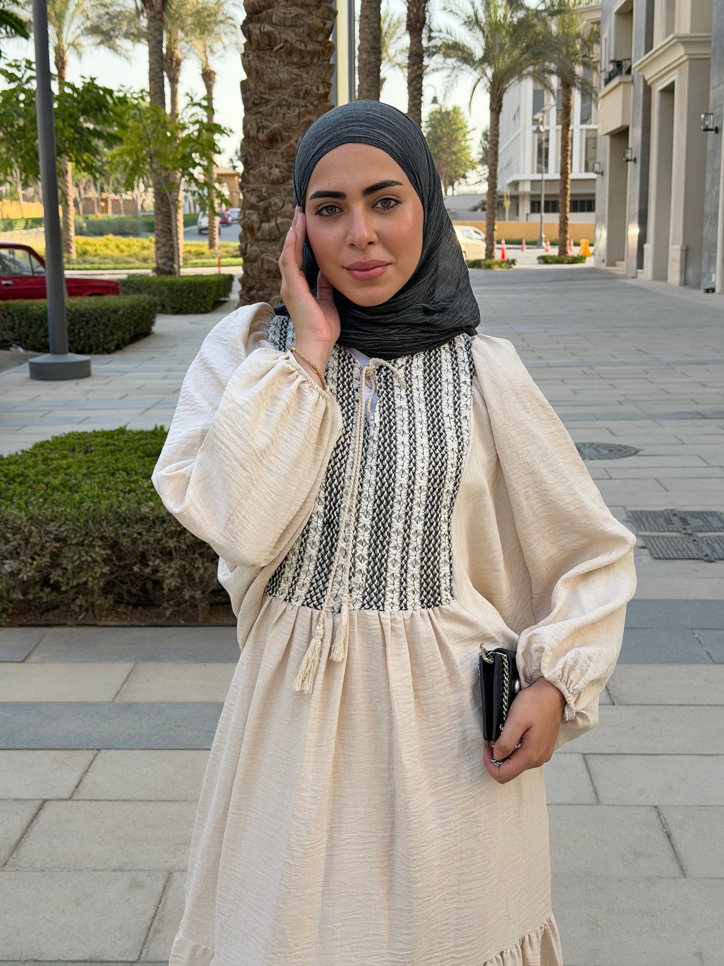 Amara Embroidered Maxi Dress In Beige