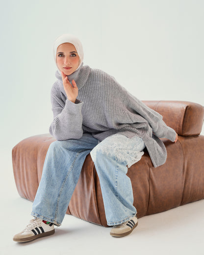 High-Low Turtle-neck Pullover In Lilac