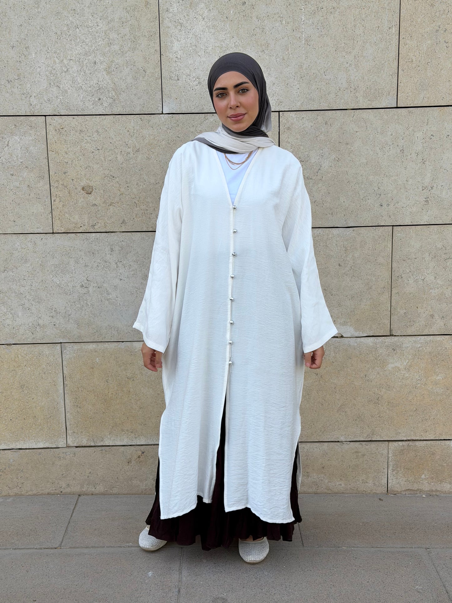 Pearl Button Long Tunic In White