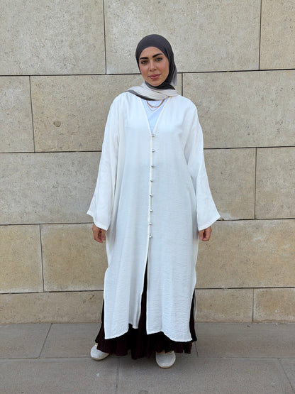 Pearl Button Long Tunic In White
