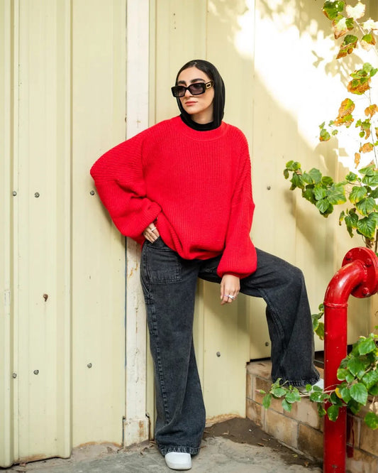 Oversized chunky sweater in Bright red