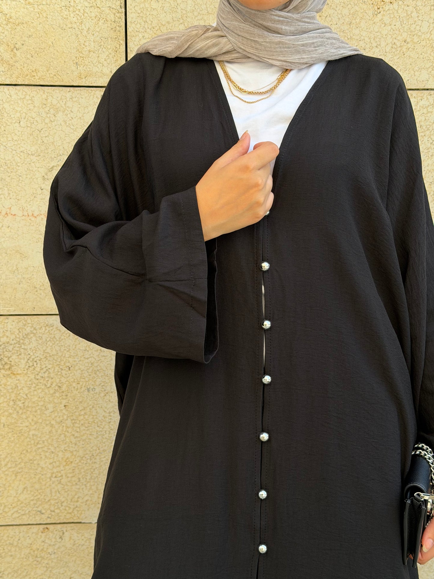 Pearl Button Long Tunic In Black